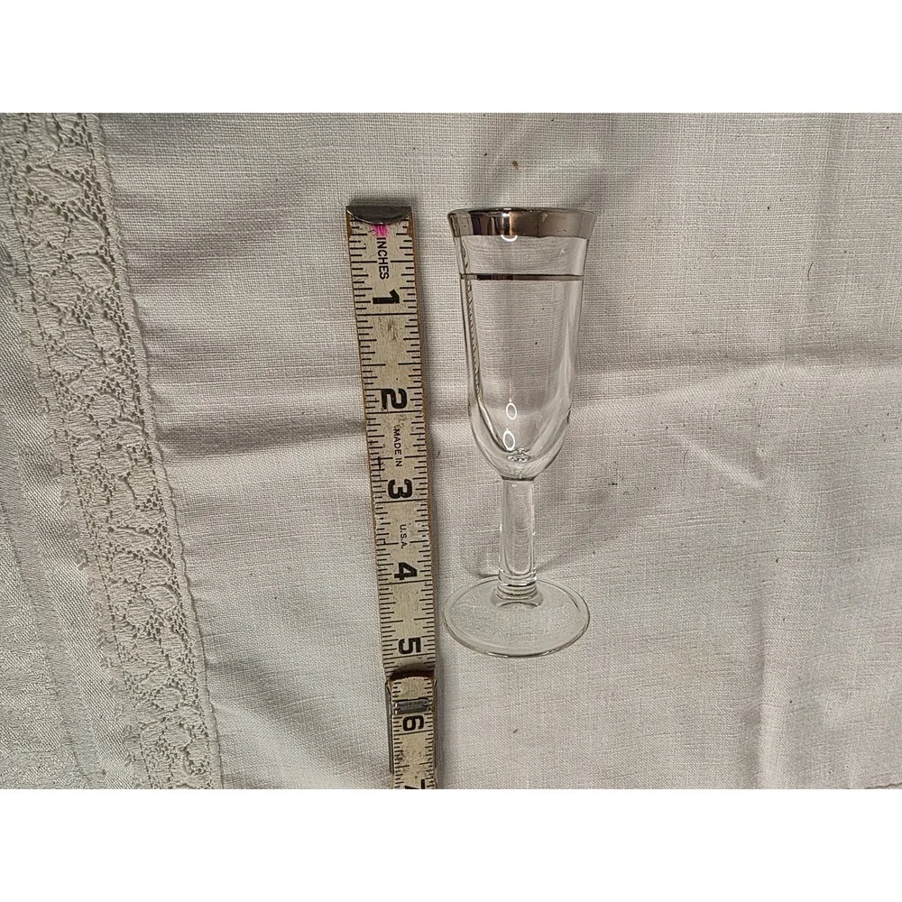 Vintage Silver Rim Cordial Liqueur Glasses Set of 6 Mid Century Stemware Clear
